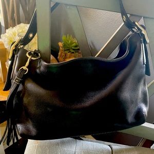 Coach soft black leather small shoulder bag with silver hardware